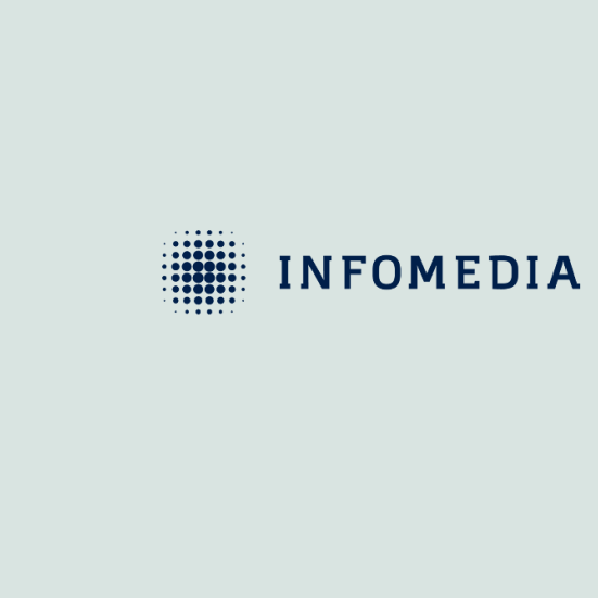 Infomedias logo på lys grøn baggrund